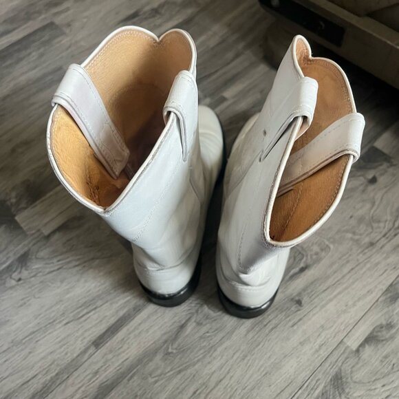 JUSTIN - WHITE LEATHER ROPPER BOOTS 7C MADE IN USA WESTERN - Picture 4 of 10